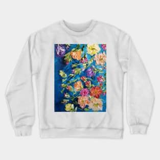 Teal with Bright Colorful Flowers, Flowers on Teal Painting, Bright bold colorful flowers, color pop decor, colorful artwork, floral decor Crewneck Sweatshirt